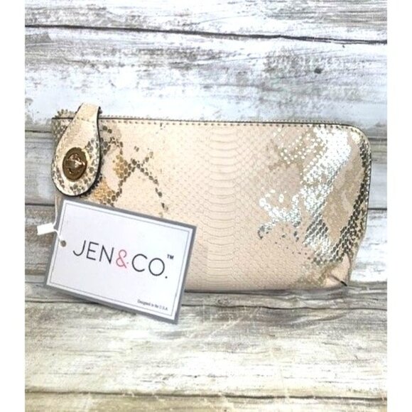 Jen & Co Vegan Leather Peach Color & Snake Print Crossbody Clutch Two straps - Picture 2 of 11